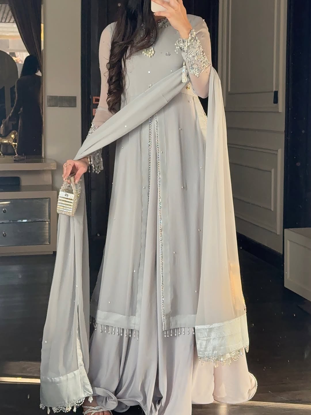 Luxury Hand-Embroidered Chiffon Maxi Set