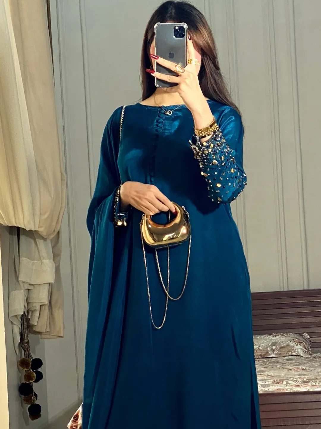 Luxurious Hand-Embroidered Silk Morni