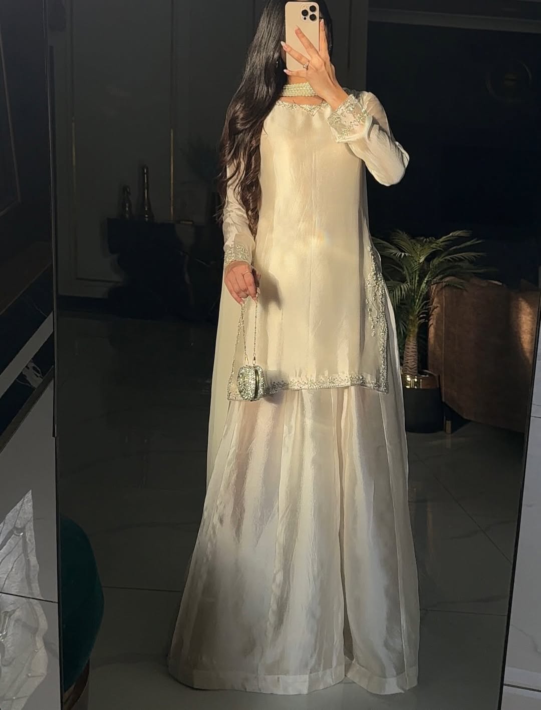 Luxurious Hand-Embroidered Sheesha Silk Fabric 3-Piece Suit