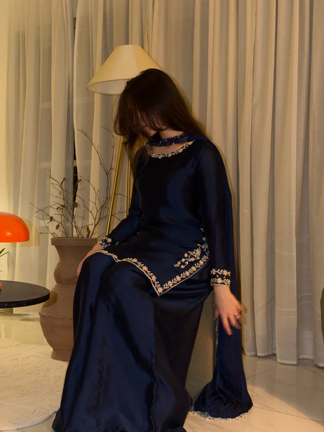 DESIGN CODE :Luxurious Hand-Embroidered Chermouse Silk Fabric 3-Piece Suit